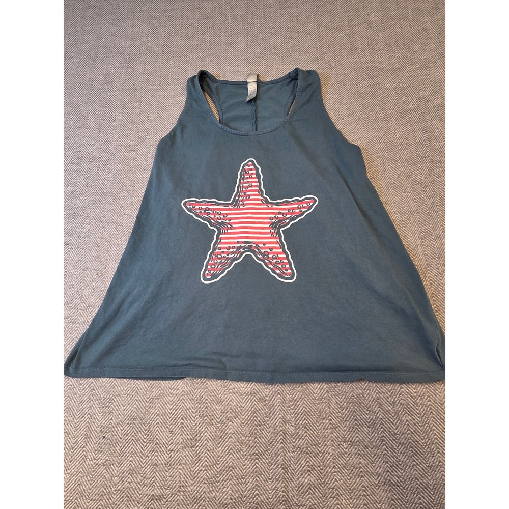 Instant Message Tank Top Women's XL Teal Starfish Graphic Scoop Neck Racerback
